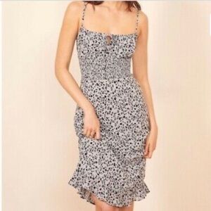 Reformation Genie Midi Dress In Lynx Women’s Size 2 Leopard Print Gray Summer